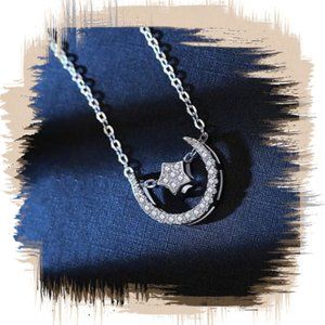 925 Sterling Silver Moon Star Pendant Necklaces wi